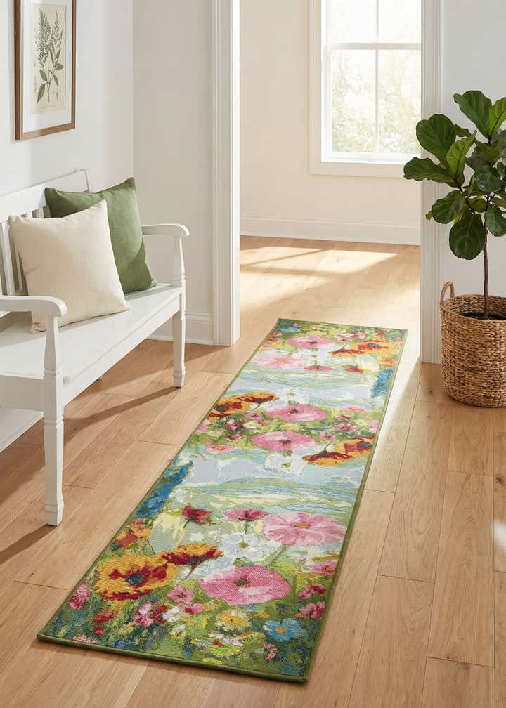 2' x 8' Easy-Clean Botanical Indoor / Outdoor Runner Rug