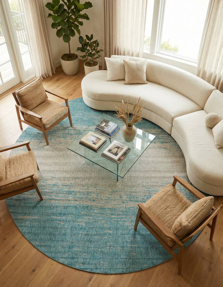 Detail image of 13' x 13' Easy-Clean Modern Indoor / Outdoor Round Rug