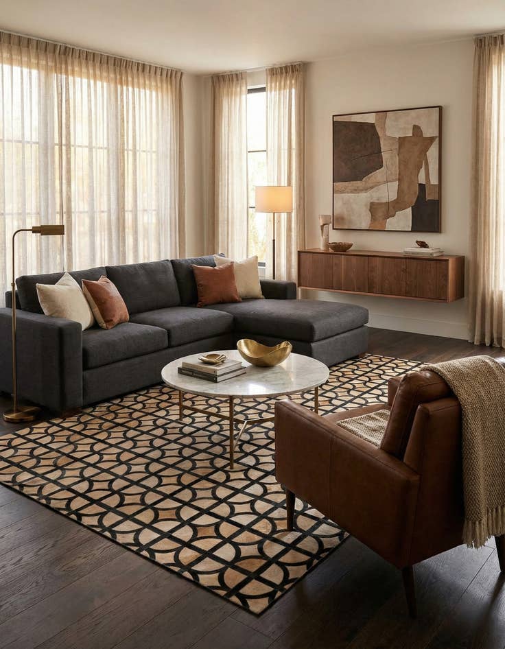 Detail image of 5' 1 x 8' Cowhide Leather Rug