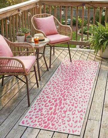 Pink Gray Easy-Clean Safari Indoor / Outdoor Runner Rug