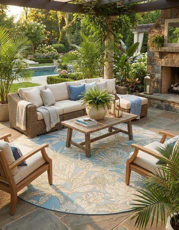 10' x 10' Easy-Clean Botanical Indoor / Outdoor Round Rug