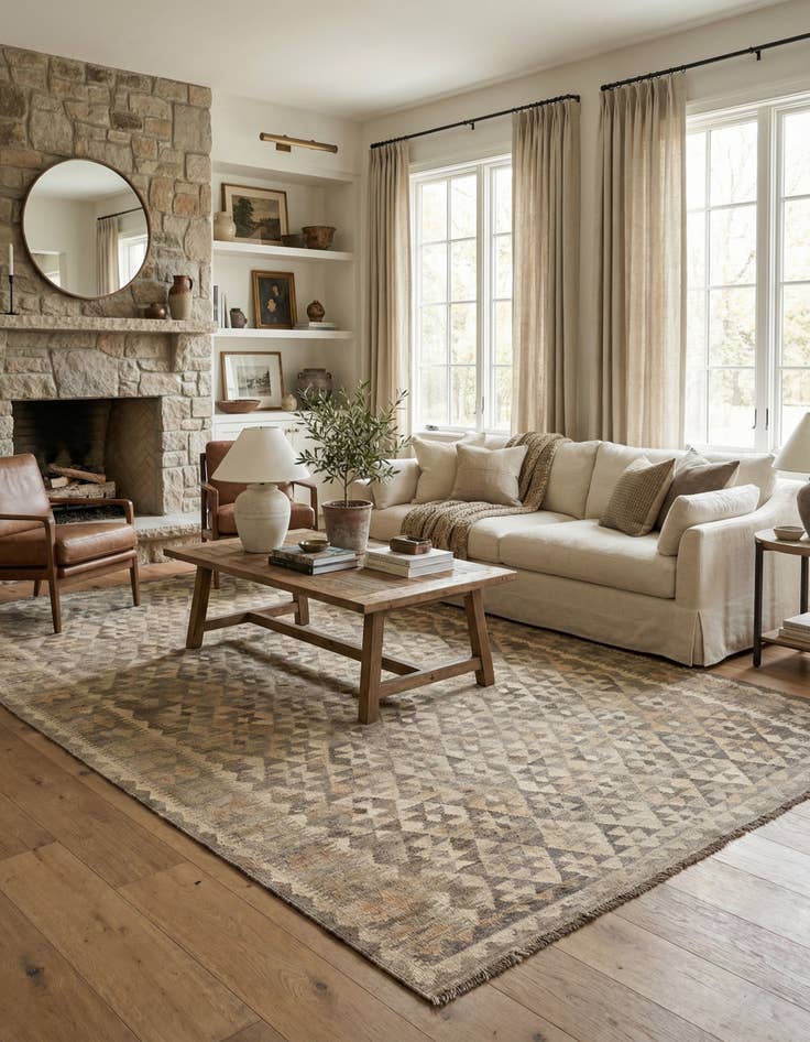 Detail image of 6' 8 x 9' 8  Hand Woven Kilim Maymana Wool Rug