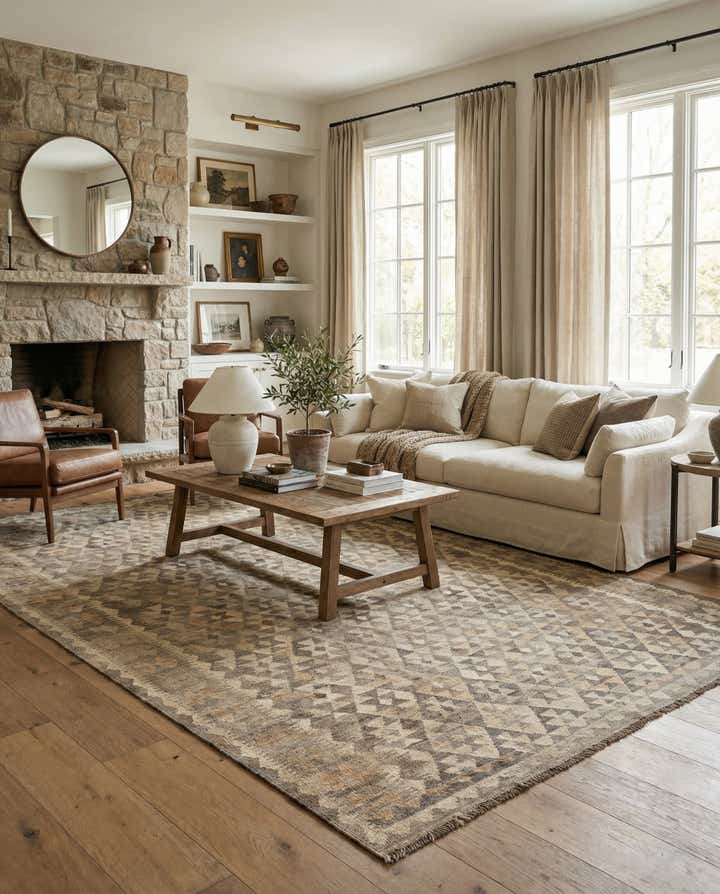 6' 8 x 9' 8 Hand Woven Kilim Maymana Wool Rug