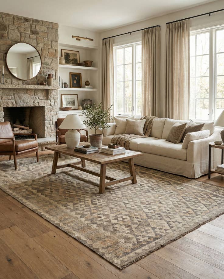 Detail image of 6' 8 x 9' 8 Hand Woven Kilim Maymana Wool Rug