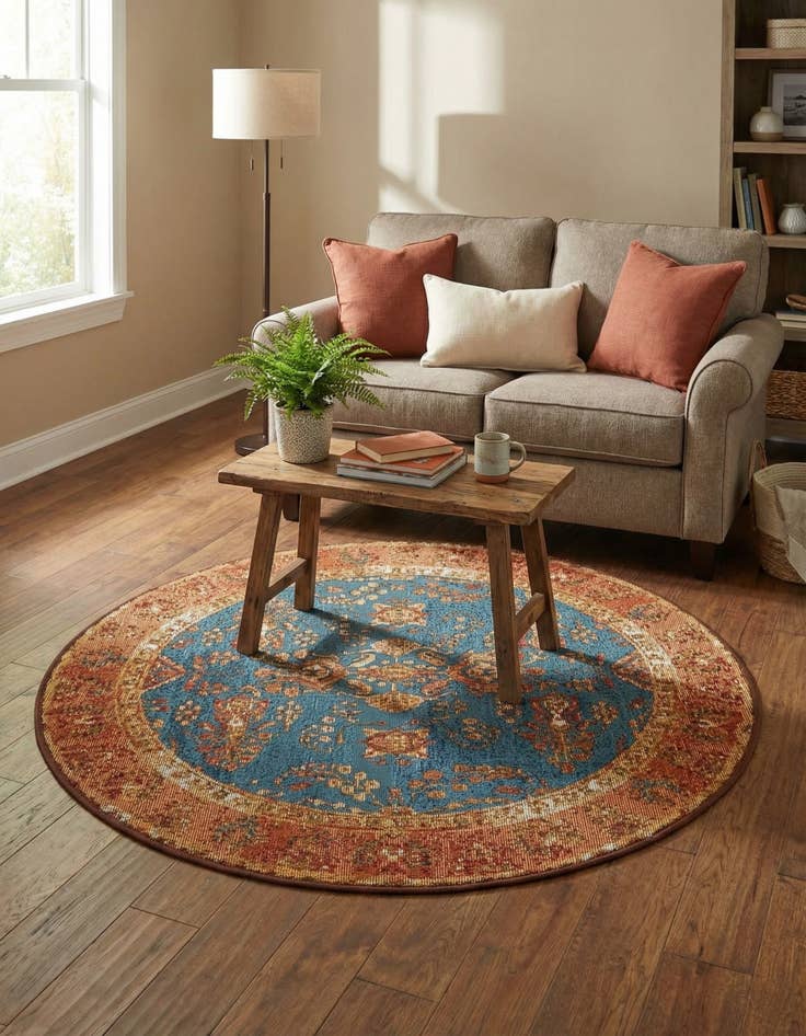 Detail image of 3' x 3'  Washable Traditional Indoor / Outdoor Round Rug