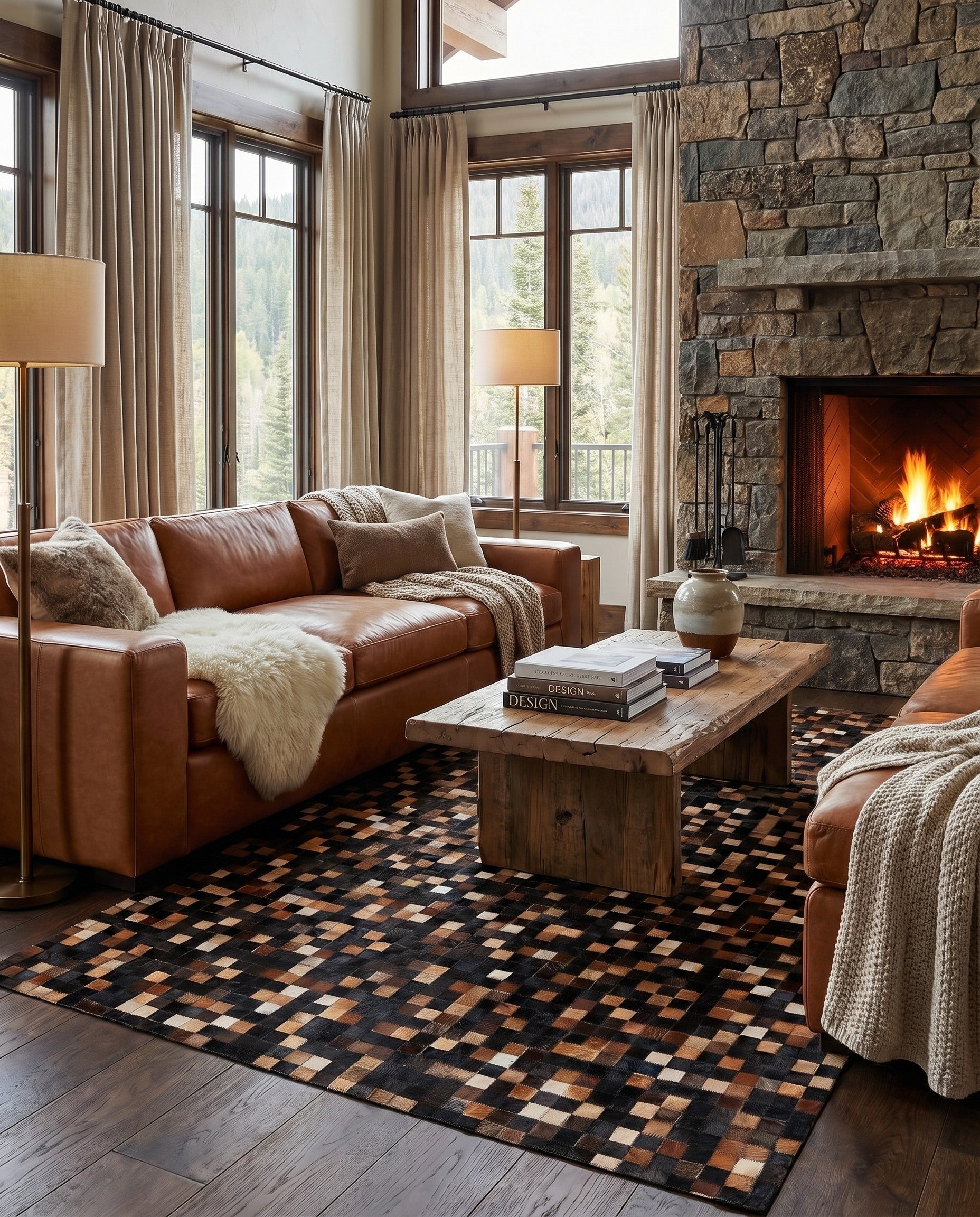 5' 2 x 7' 9 Cowhide Leather Rug