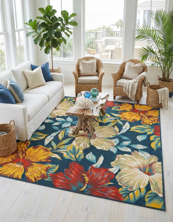 Detail image of  10' x 10'  Washable Coastal Indoor / Outdoor Square Rug