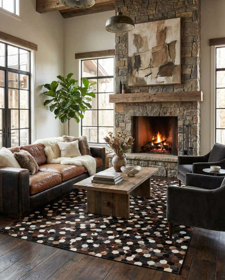 5' 2 x 8' Cowhide Leather Rug