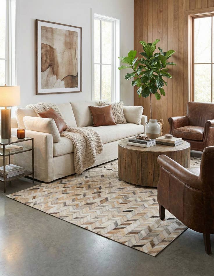 Detail image of 4' 8 x 6' 7 Cowhide Stocks Rug