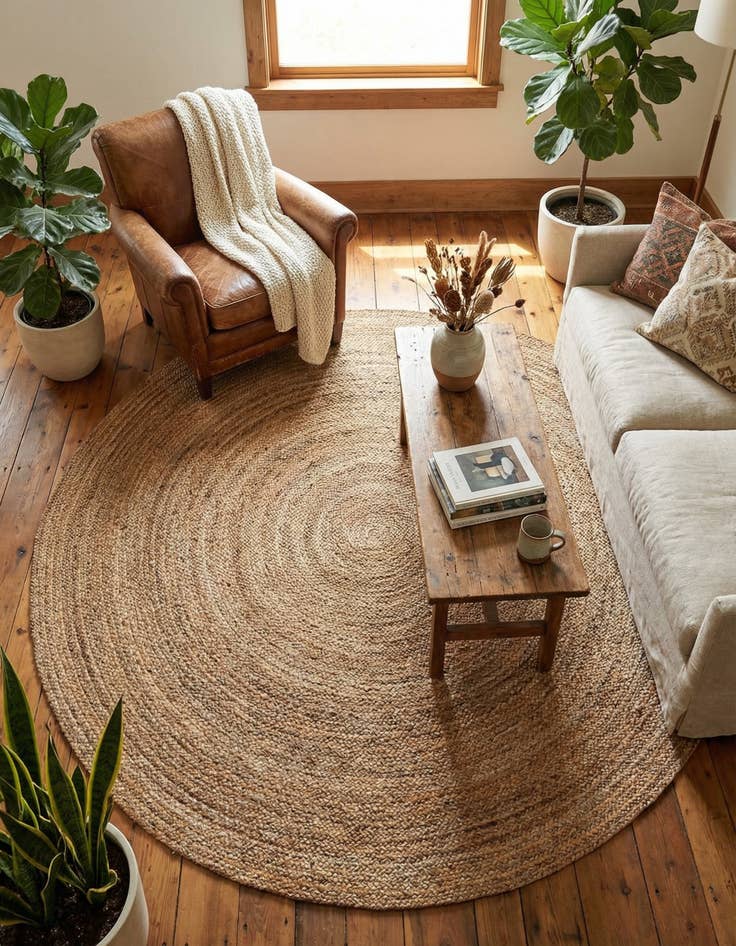 Detail image of  8' x 8'  Hand Braided Jute Round Rug