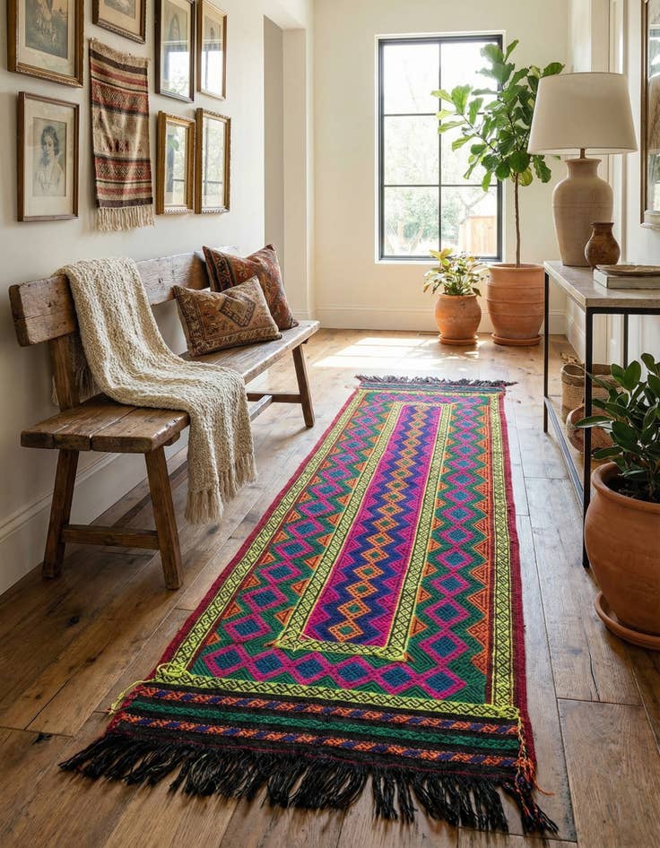 Detail image of 2' x 6' 9  Hand Knotted Kilim Fars Persian Wool Runner Rug