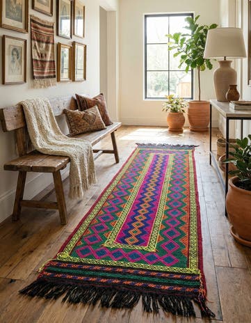 2' x 6' 9 Hand Knotted Kilim Fars Persian Wool Runner Rug