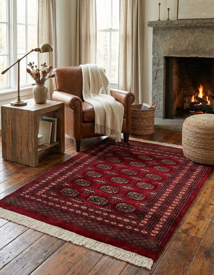 Detail image of 4' 2 x 5' 7  Hand Knotted Torkaman Persian Wool Rug