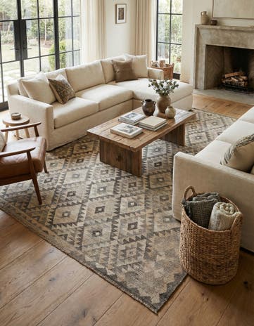 6' 10 x 9' 8 Hand Woven Kilim Maymana Wool Rug