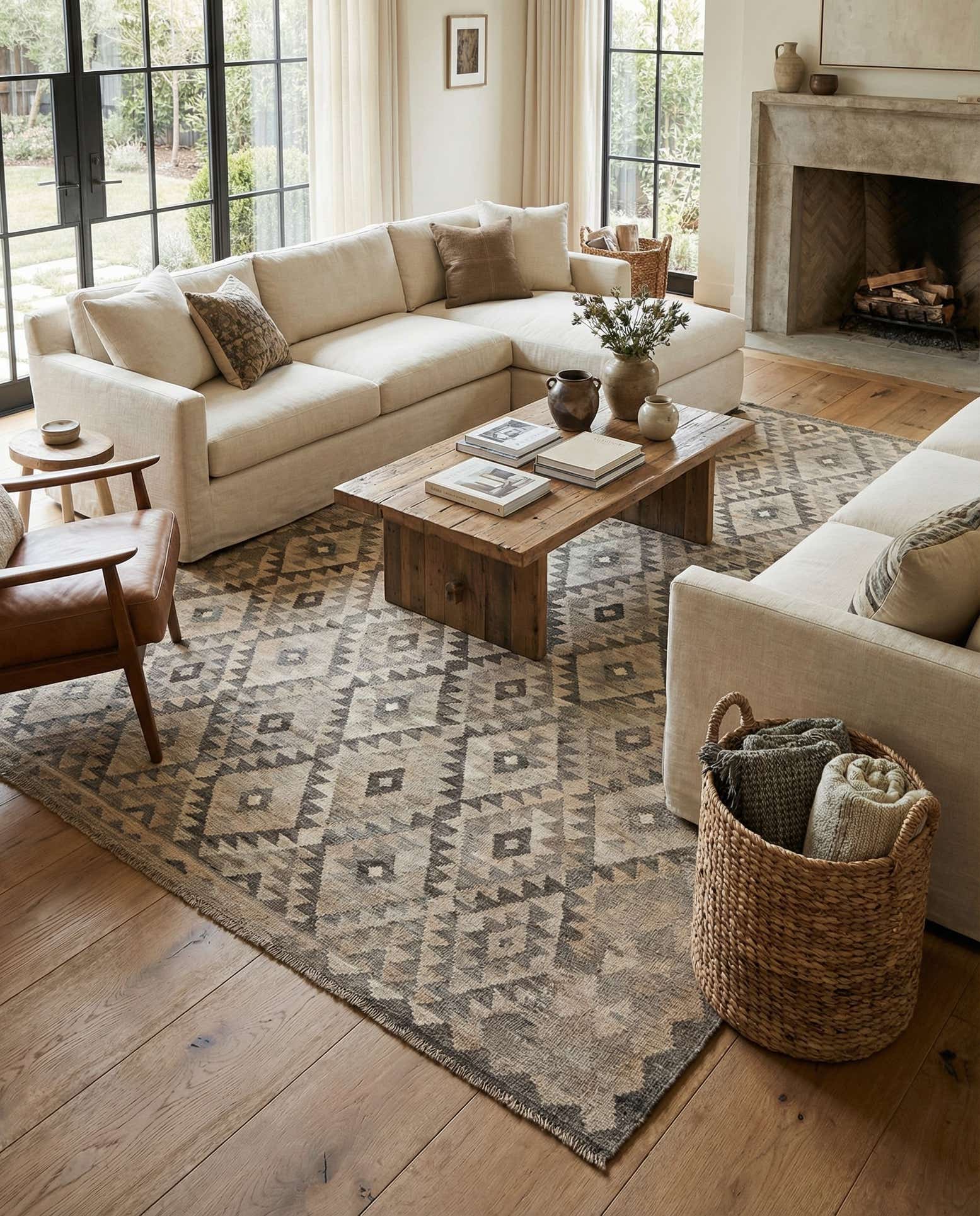 6' 10 x 9' 8 Hand Woven Kilim Maymana Wool Rug