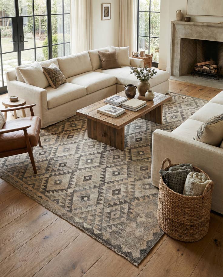 Detail image of 6' 10 x 9' 8 Hand Woven Kilim Maymana Wool Rug