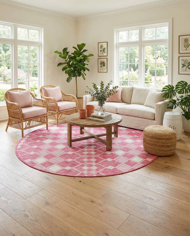 Detail image of 10' x 10' Easy-Clean Trellis Indoor / Outdoor Round Rug