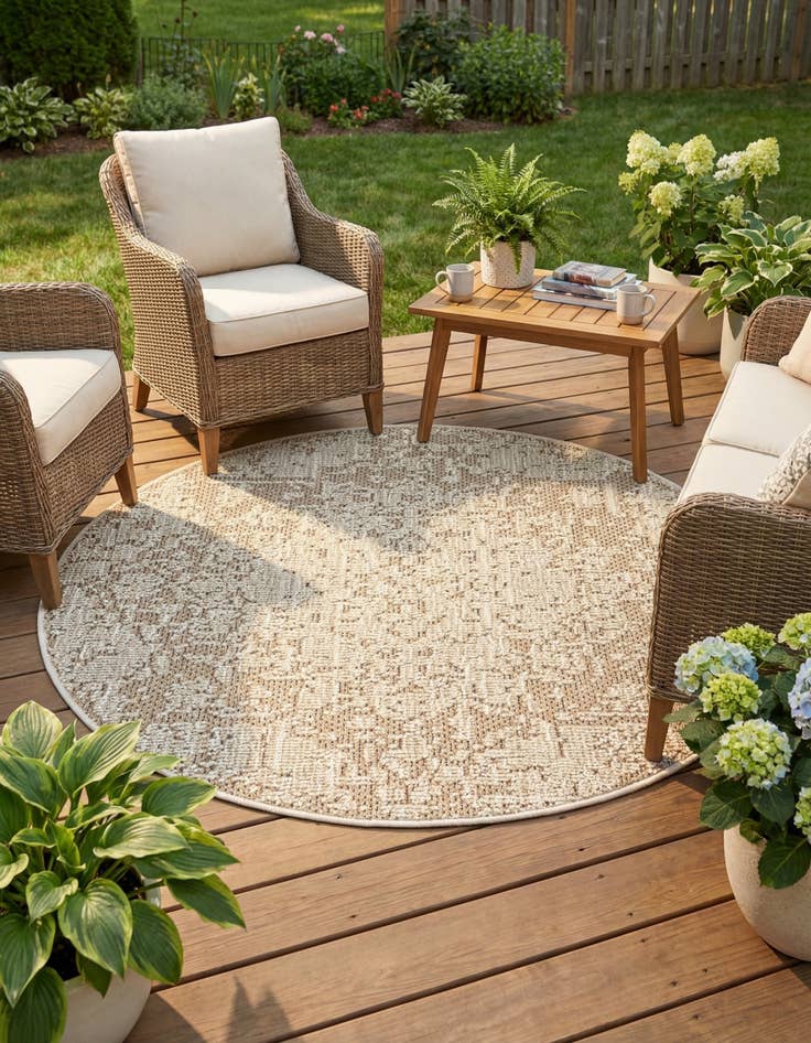 Detail image of 5' 3 x 5' 3  Washable Traditional Indoor / Outdoor Round Rug