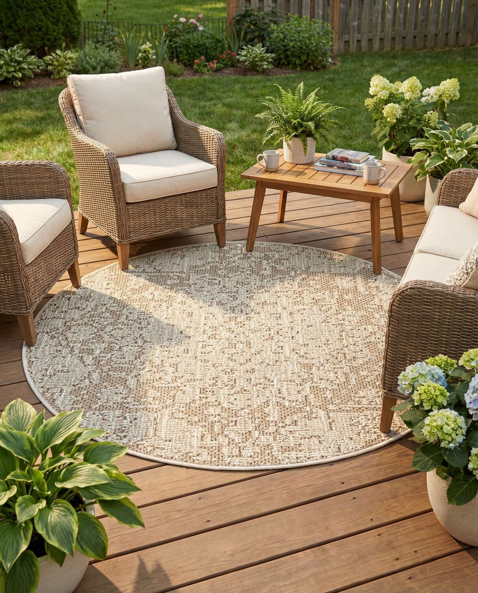 5' 3 x 5' 3 Easy-Clean Traditional Indoor / Outdoor Round Rug
