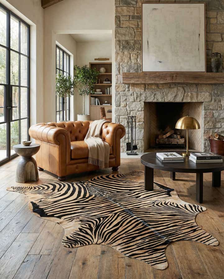 6' 6 x 7' Cowhide Leather Freeform Rug