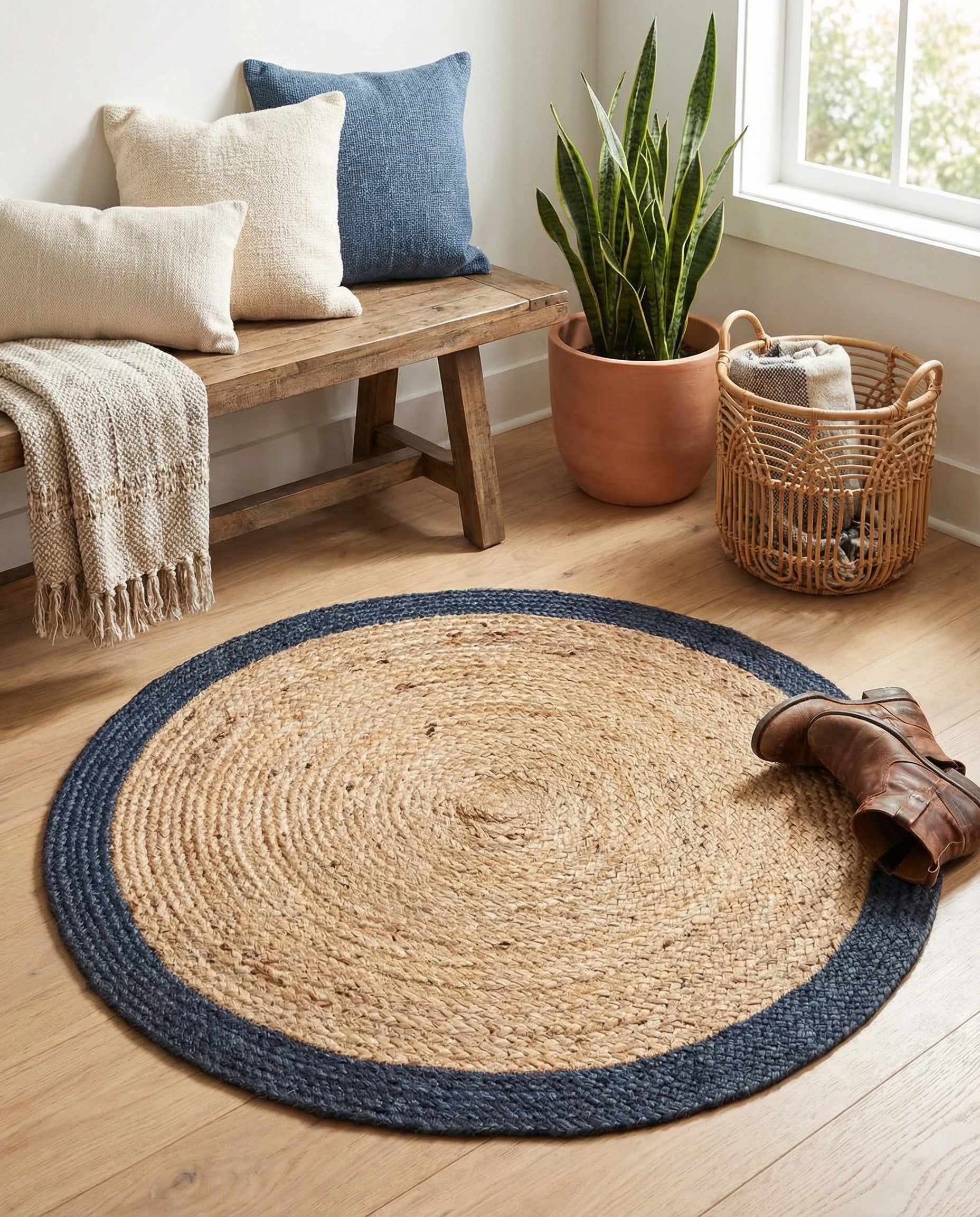  3' 3 x 3' 3  Hand Braided Jute Round Rug