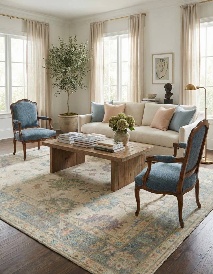 Detail image of 8' 1 x 9' 11  Hand Knotted Oushak Rug