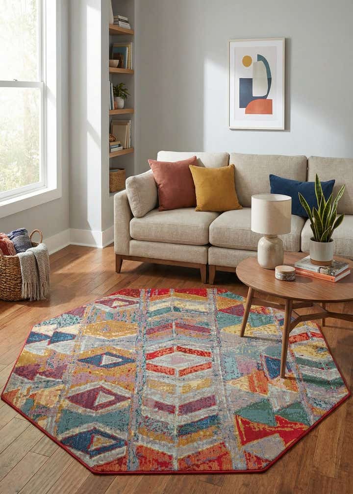 5' 3 x 5' 3 Easy-Clean Modern Indoor / Outdoor Octagon Rug