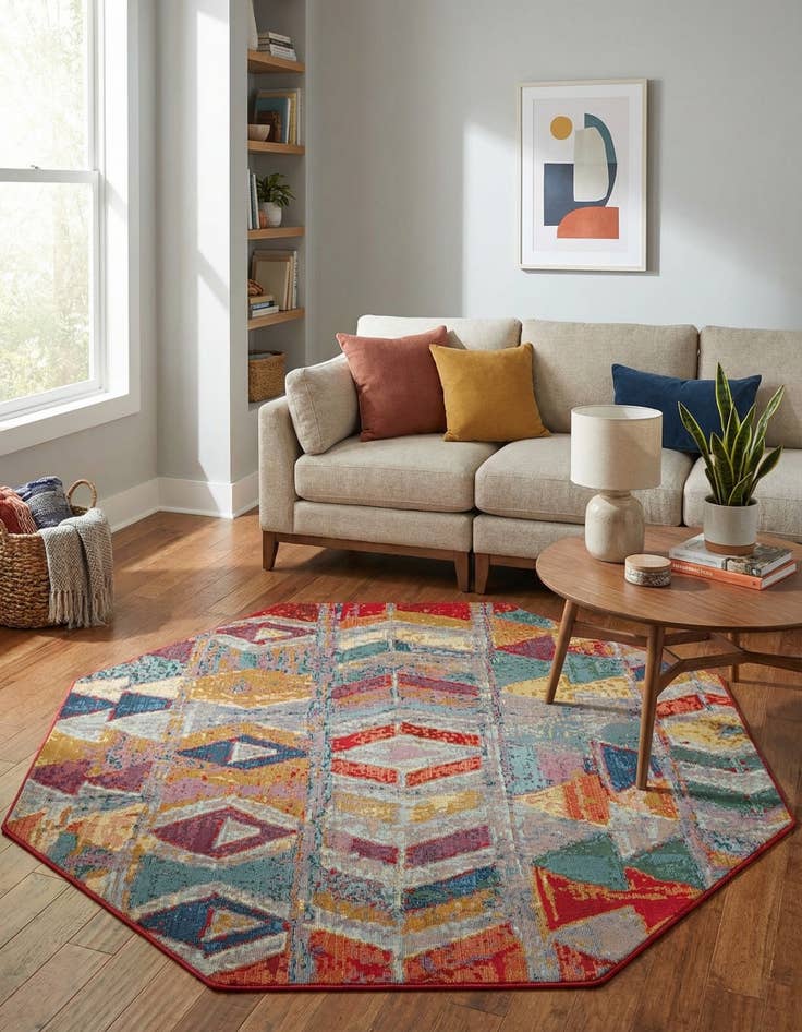 Detail image of 5' 3 x 5' 3 Easy-Clean Modern Indoor / Outdoor Octagon Rug