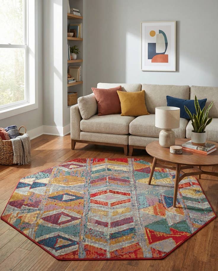 Detail image of 5' 3 x 5' 3 Easy-Clean Modern Indoor / Outdoor Octagon Rug