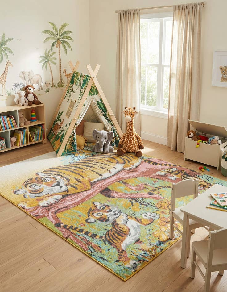 Detail image of 7' 10 x 10' Tiger Whimsy Kids Rug