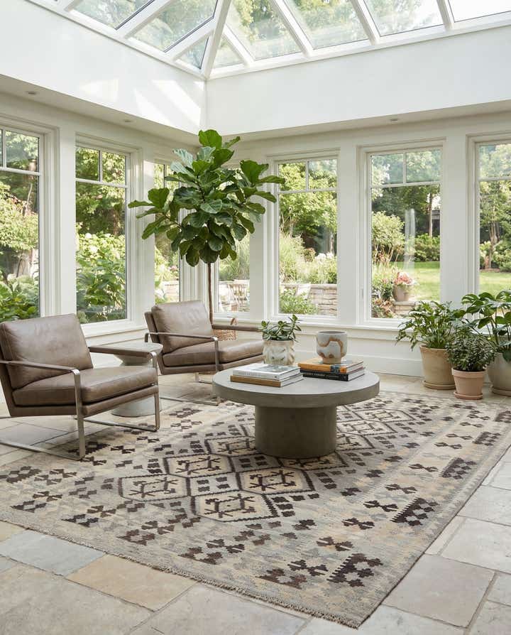6' 11 x 9' 5 Hand Woven Kilim Maymana Wool Rug