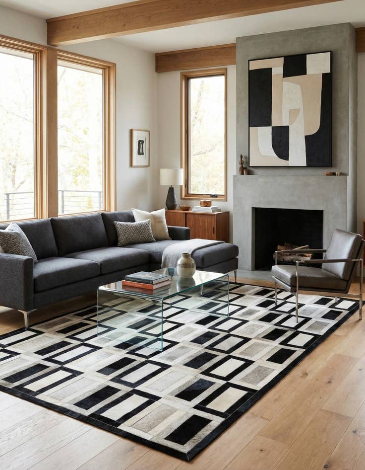 Detail image of  5' 1 x 7' 11 Cowhide - Patchwork Rug