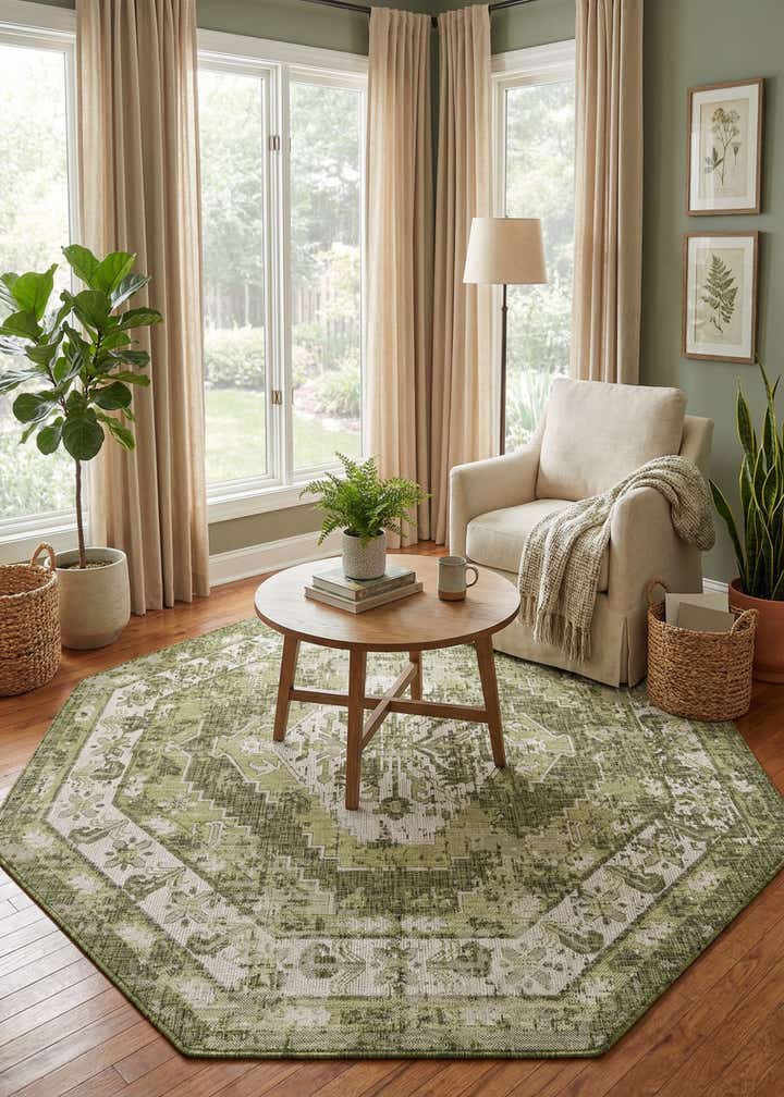 7' 10 x 7' 10 Easy-Clean Traditional Indoor / Outdoor Octagon Rug