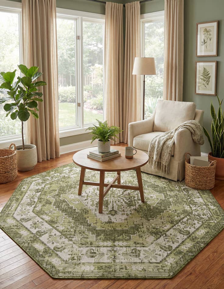 Detail image of 7' 10 x 7' 10 Easy-Clean Traditional Indoor / Outdoor Octagon Rug