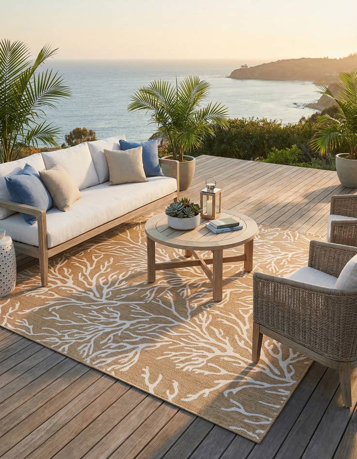 Detail image of 10' x 10'  Washable Coastal Indoor / Outdoor Square Rug