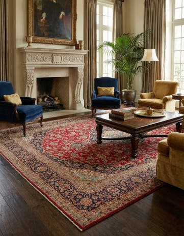 9' 11 x 13' 2 Hand Knotted Kashan Persian Wool Rug