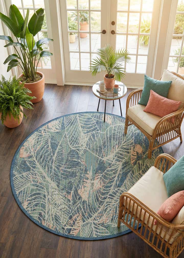 7' 10 x 7' 10 Easy-Clean Baja Indoor / Outdoor Round Rug