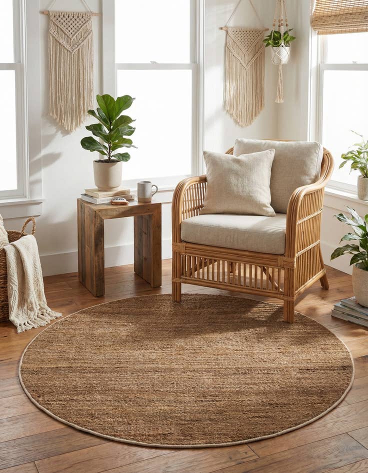 Detail image of  5' 3 x 5' 3  Hand Woven Palm Beach Jute Round Rug