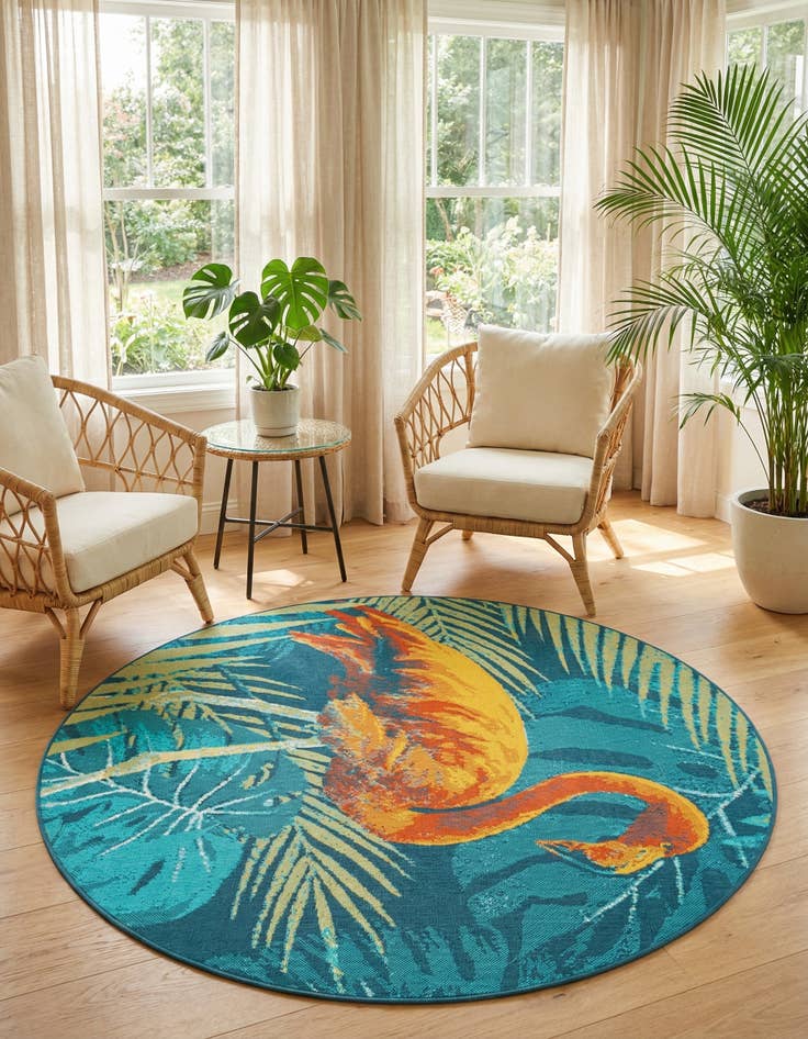 Detail image of  7' x 7'  Washable Coastal Indoor / Outdoor Round Rug