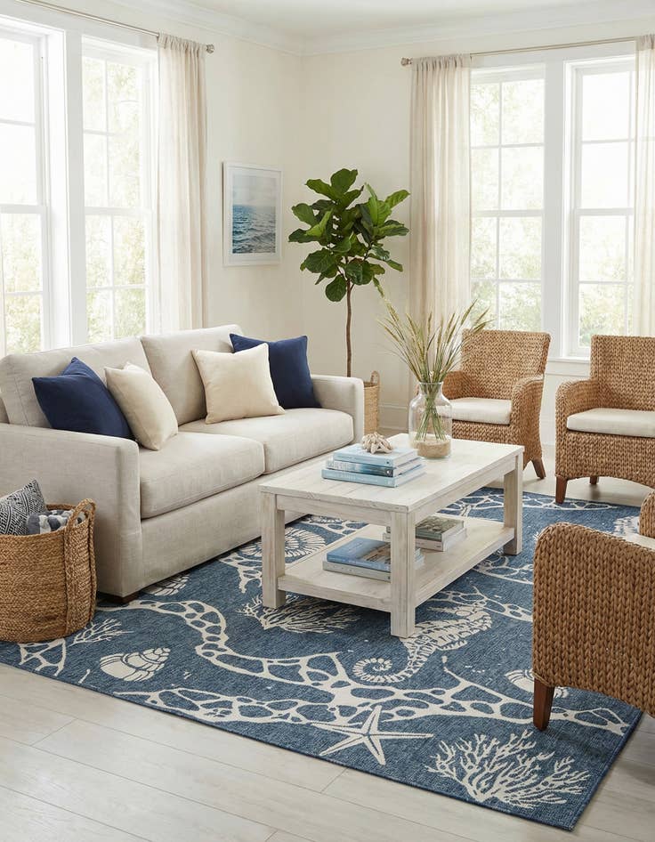 Detail image of  7' 10 x 10'  Washable Coastal Indoor / Outdoor Rug