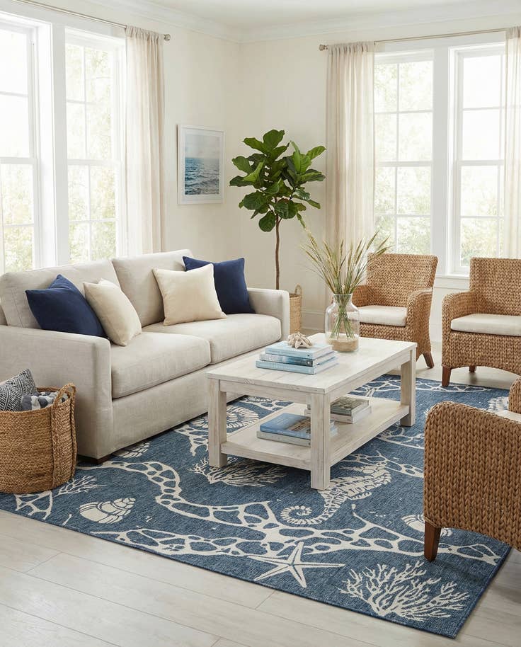 Detail image of 7' 10 x 10' Easy-Clean Coastal Indoor / Outdoor Rug