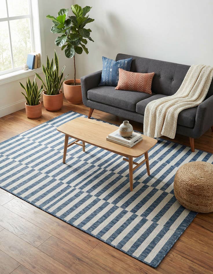 Detail image of 5' 3 x 7'  Washable Striped Indoor / Outdoor Rug