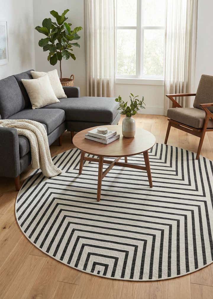 7' 10 x 7' 10 Easy-Clean Modern Indoor / Outdoor Round Rug
