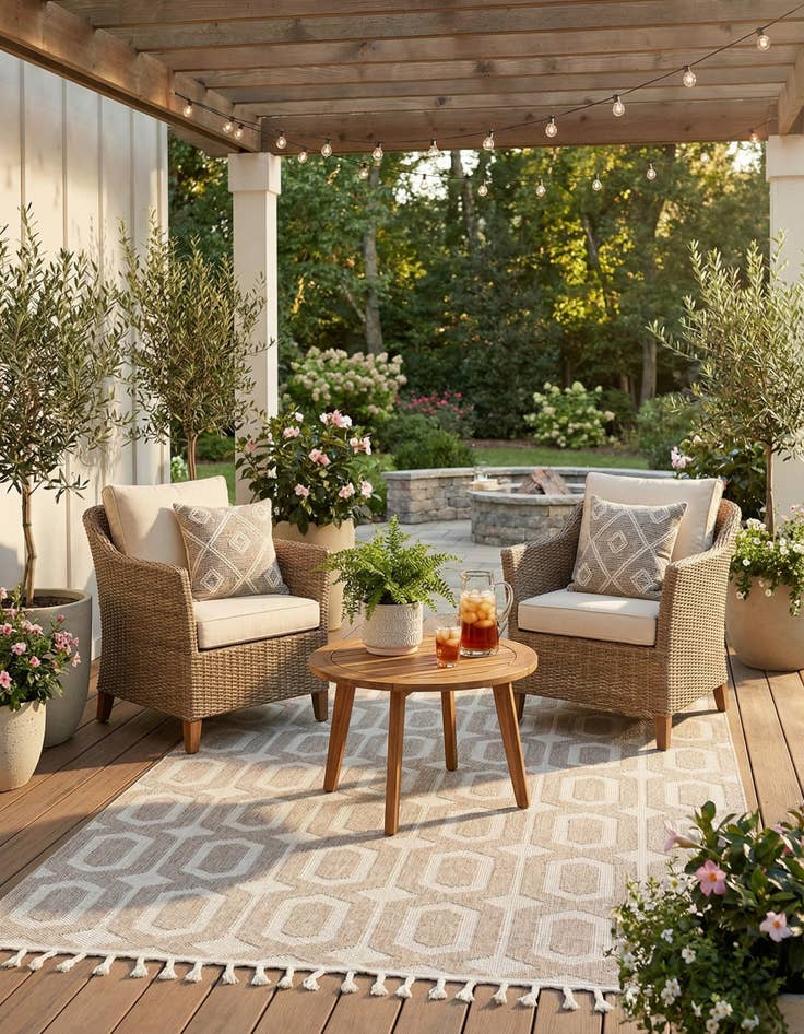 Detail image of 5' 3 x 7' 8  Washable Trellis Indoor / Outdoor Rug