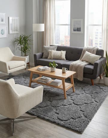 Dark Gray Lattice Shag Rug