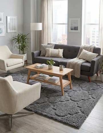 Dark Gray Lattice Shag Rug