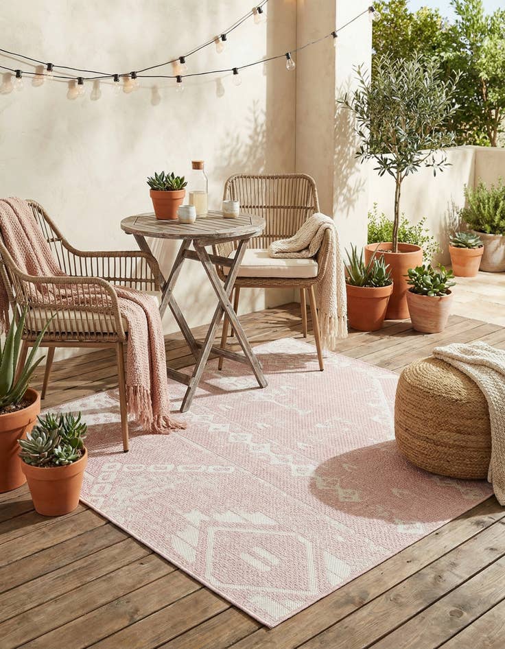 Detail image of  5' 3 x 5' 3  Washable Bohemian Indoor / Outdoor Square Rug