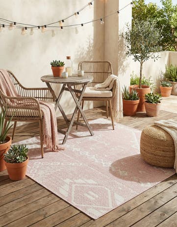 Pink Easy-Clean Bohemian Indoor / Outdoor Square Rug