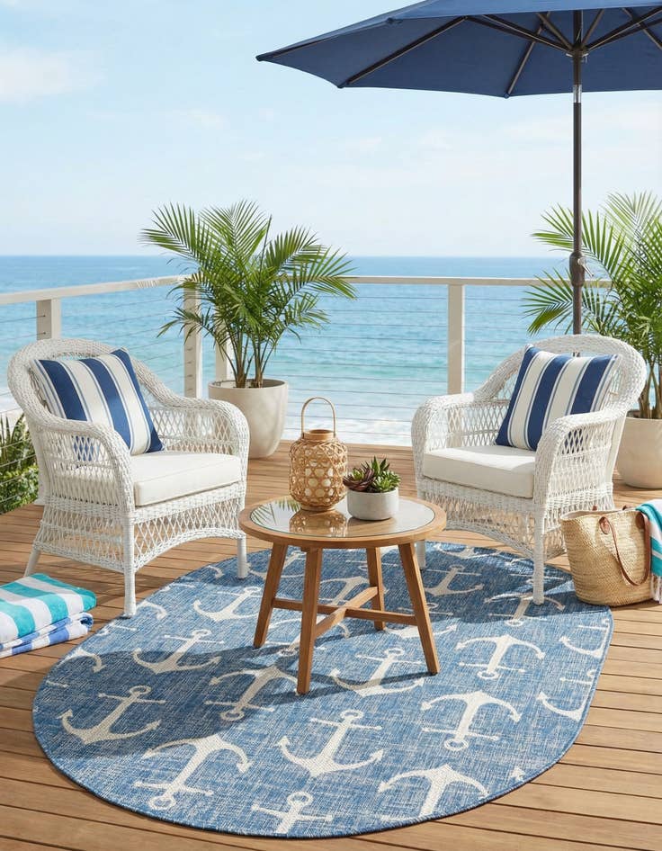 Detail image of 5' 3 x 8'  Washable Coastal Indoor / Outdoor Oval Rug