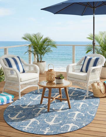5' 3 x 8' Easy-Clean Coastal Indoor / Outdoor Oval Rug